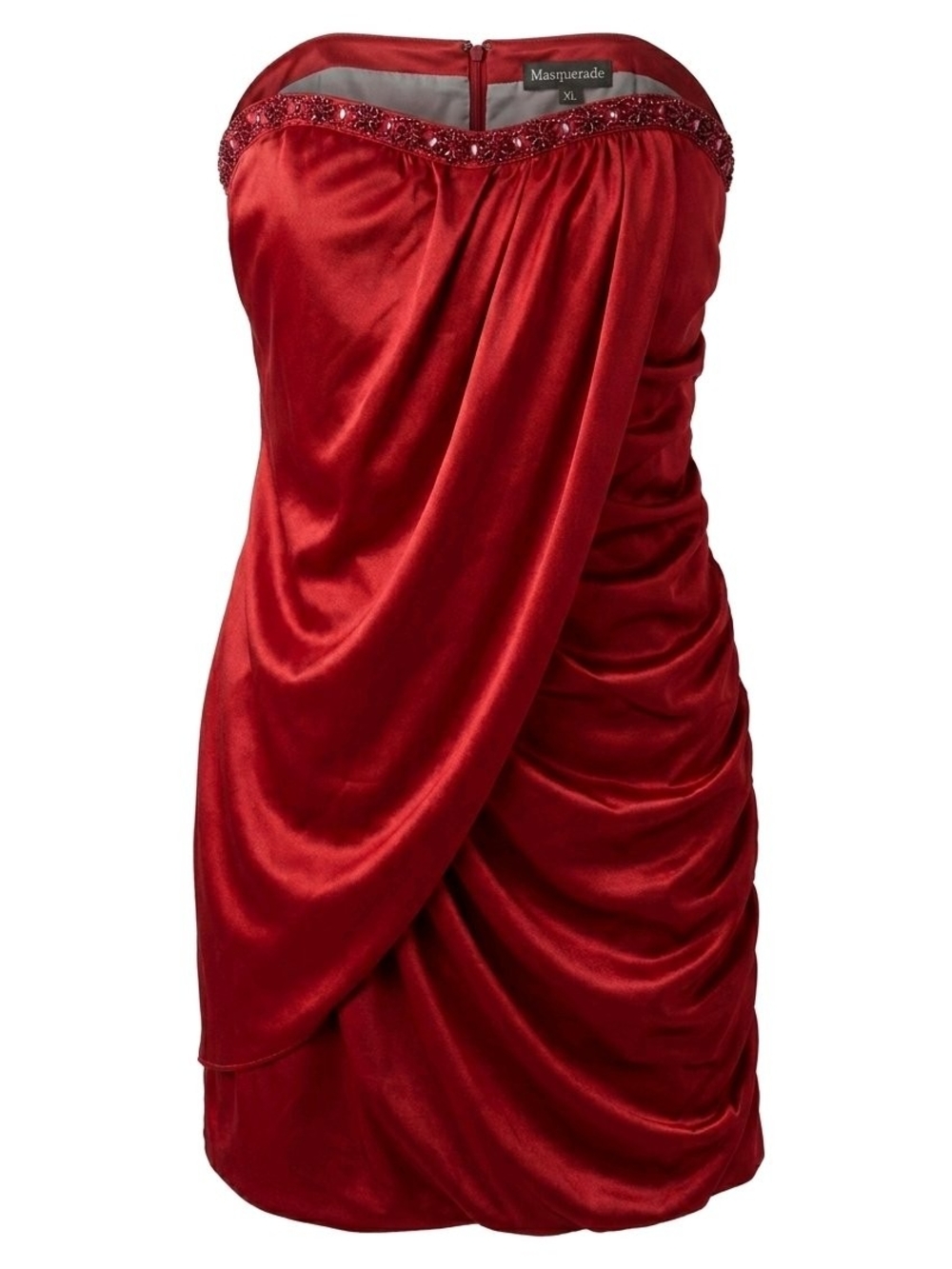 Homecoming Red Satin Strapless Dress NWT XL Beaded Ruched Draped Formal 1026
